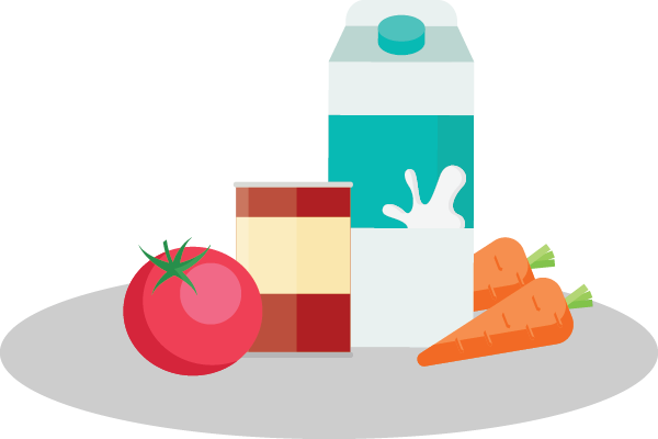 groceries illustration milk carrots can and tomato