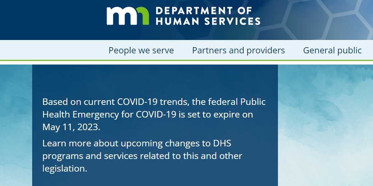 Screen grab of DHS end of public health emergency webpage