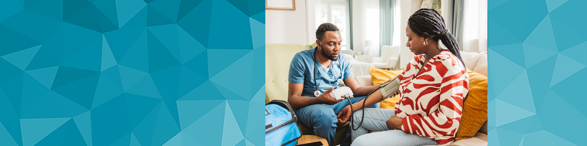 Doctor visiting pregnant woman at home.