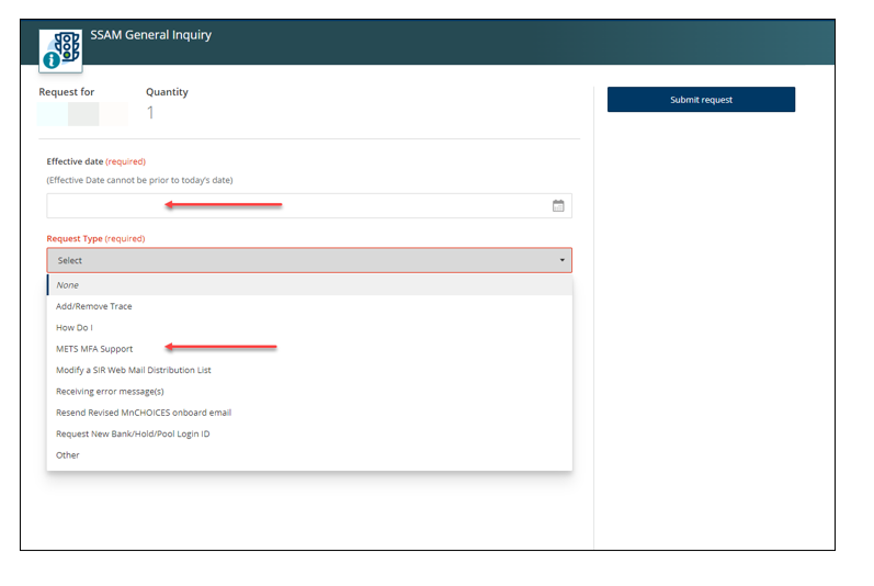 SSAM General Inquiry screen