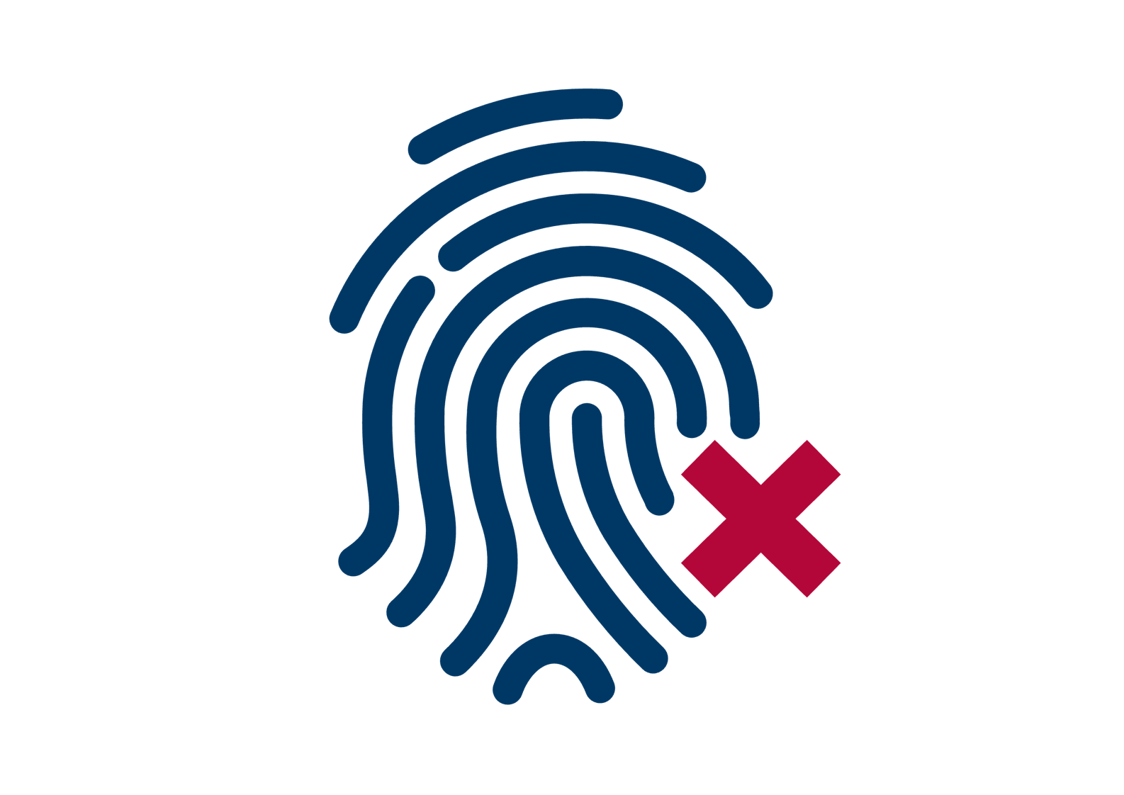 Dark blue fingerprint icon with red x on the right side